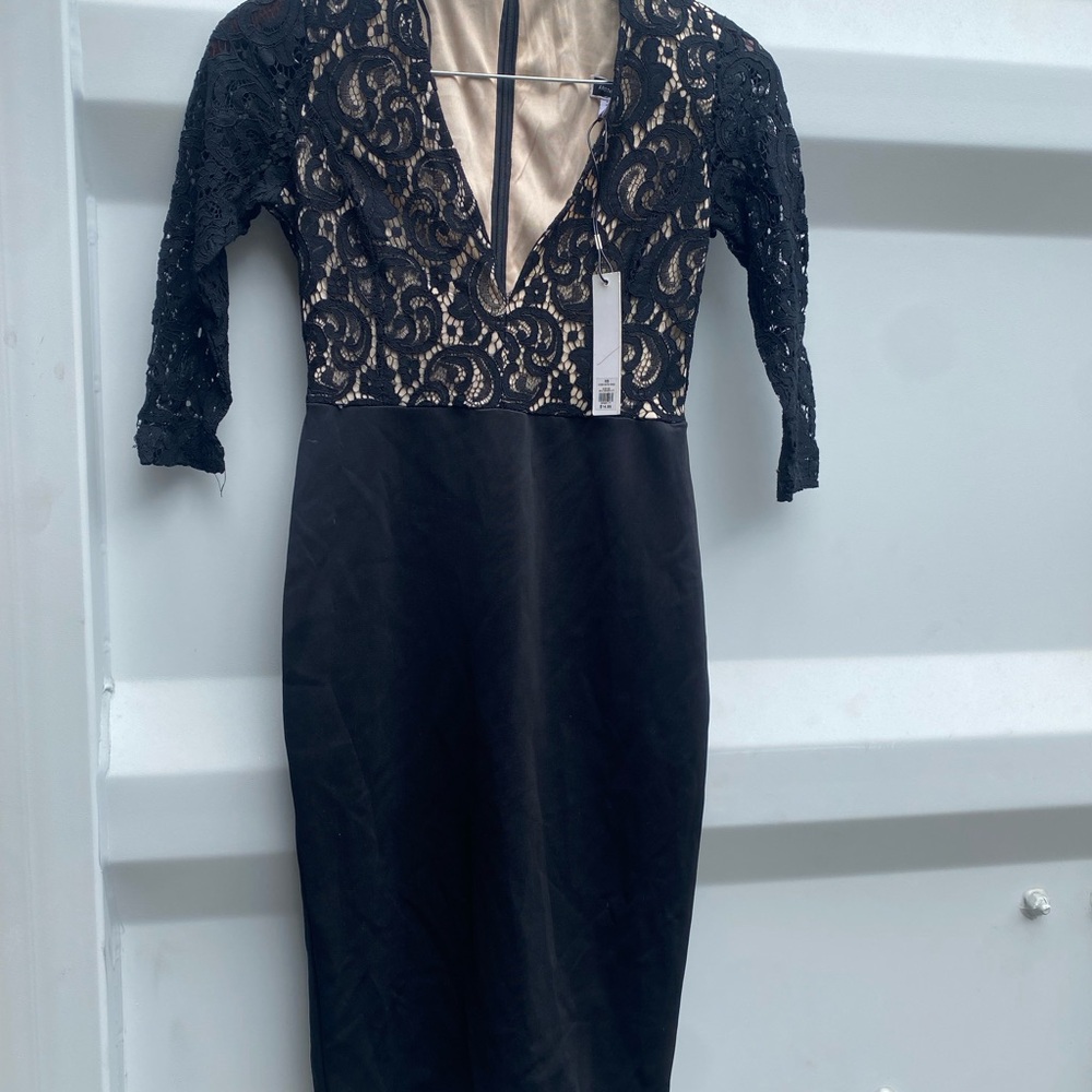 Black Plunge Neck Sheath Dress for Cocktail